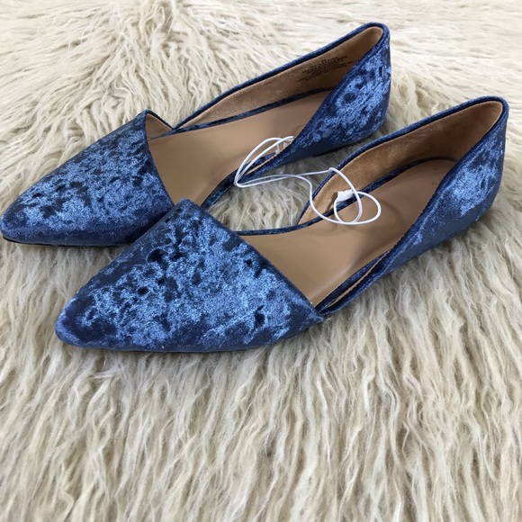 a new day Shoes - A new Day Poppy Blue Velvet Crushed Velvet Flat